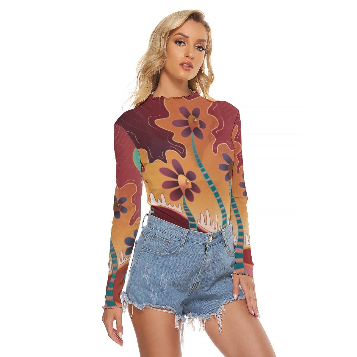 "Botanical Mirage" Mesh Shirt | Shirts & Tops | All Around Artsy Fashion