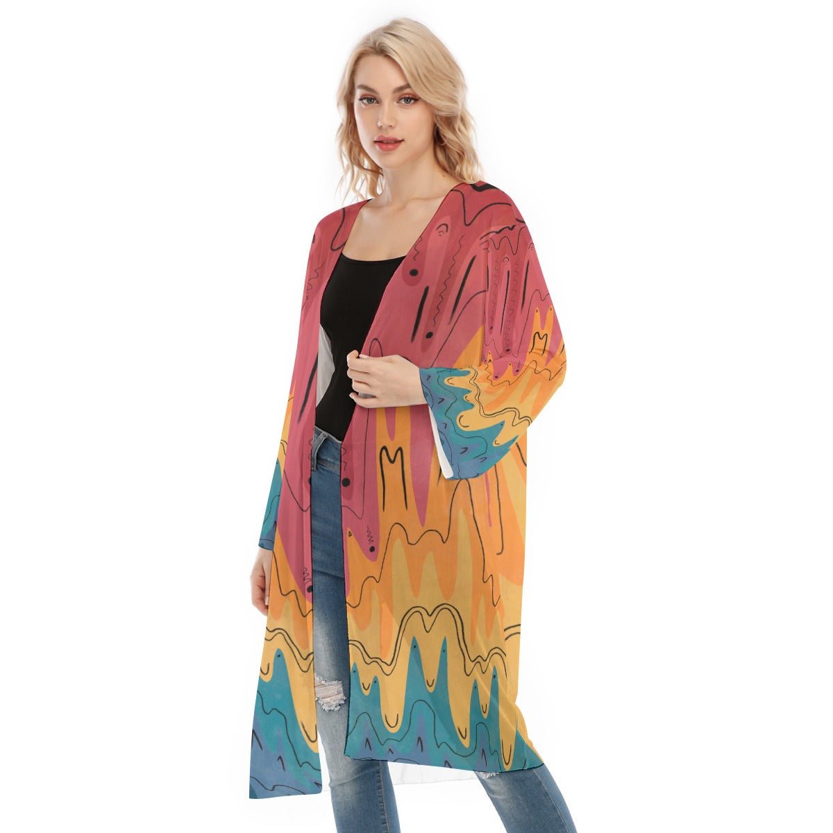 "Lava Spectrum" Mesh Cardigan | Jackets & Hoodies | All Around Artsy Fashion