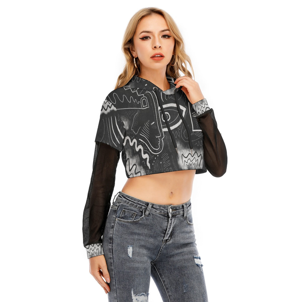 "The Midnight Dreamer" - Crop Hoodie with Mesh Sleeves