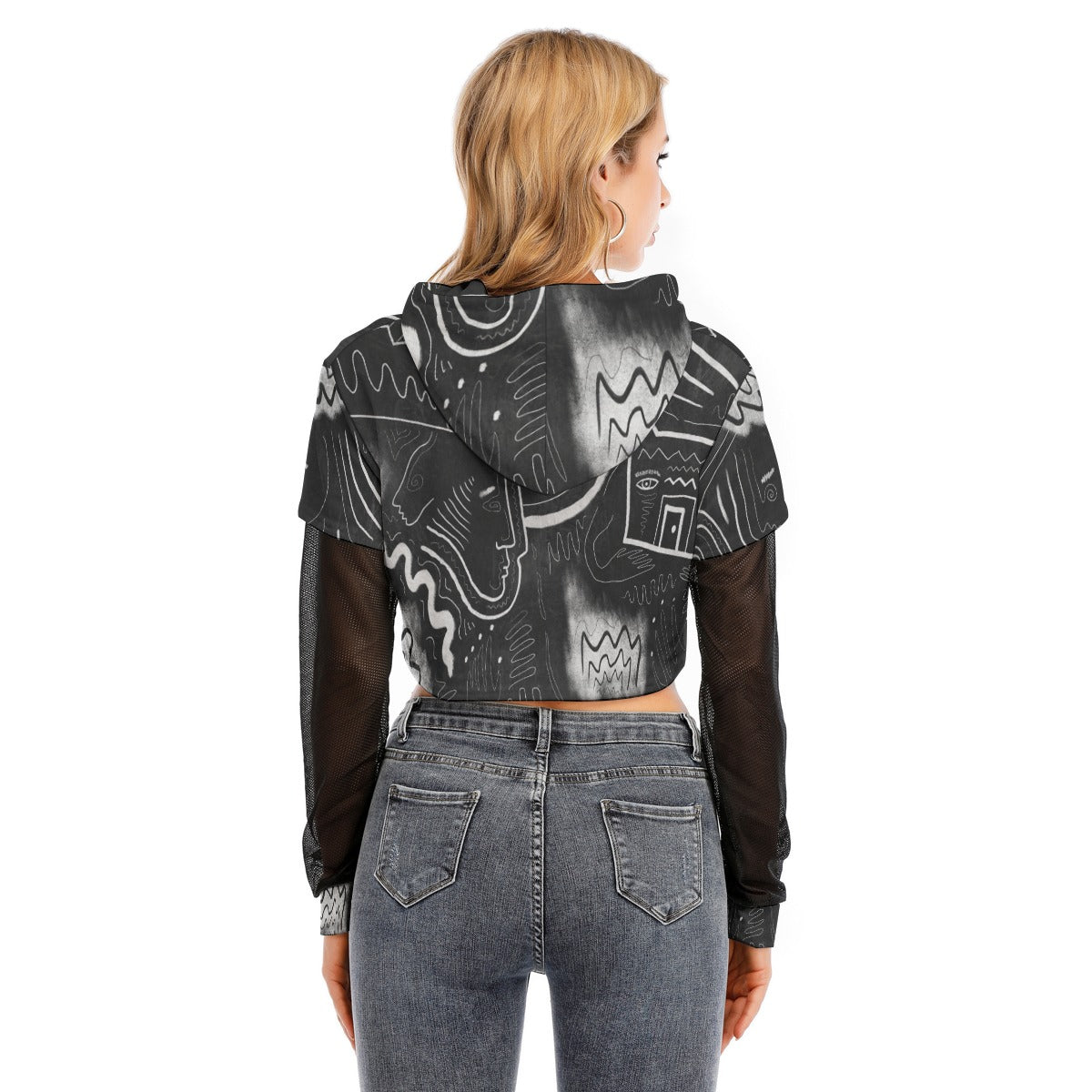 "The Midnight Dreamer" - Crop Hoodie with Mesh Sleeves