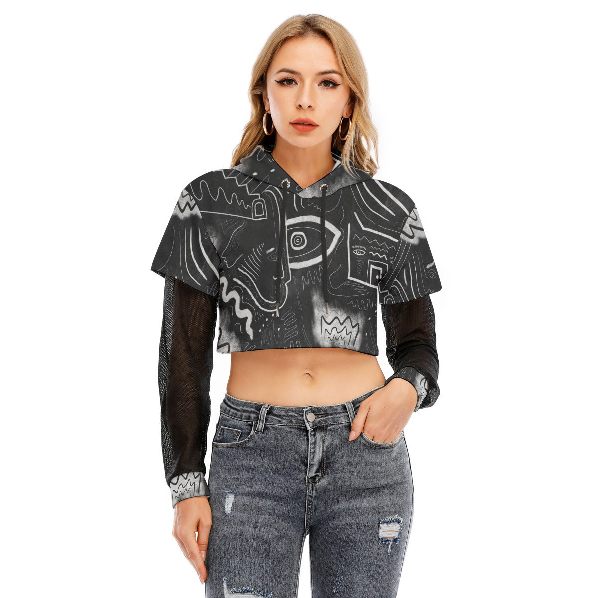 "The Midnight Dreamer" - Crop Hoodie with Mesh Sleeves