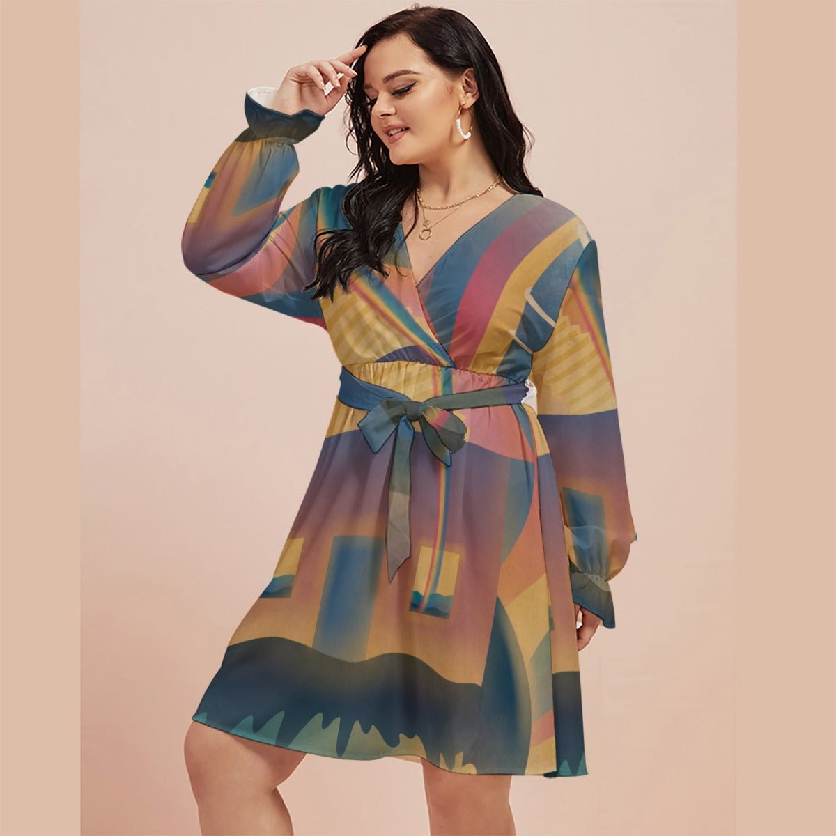 "Chromatic Aberration" - V-Neck Dress | Dresses | All Around Artsy Fashion