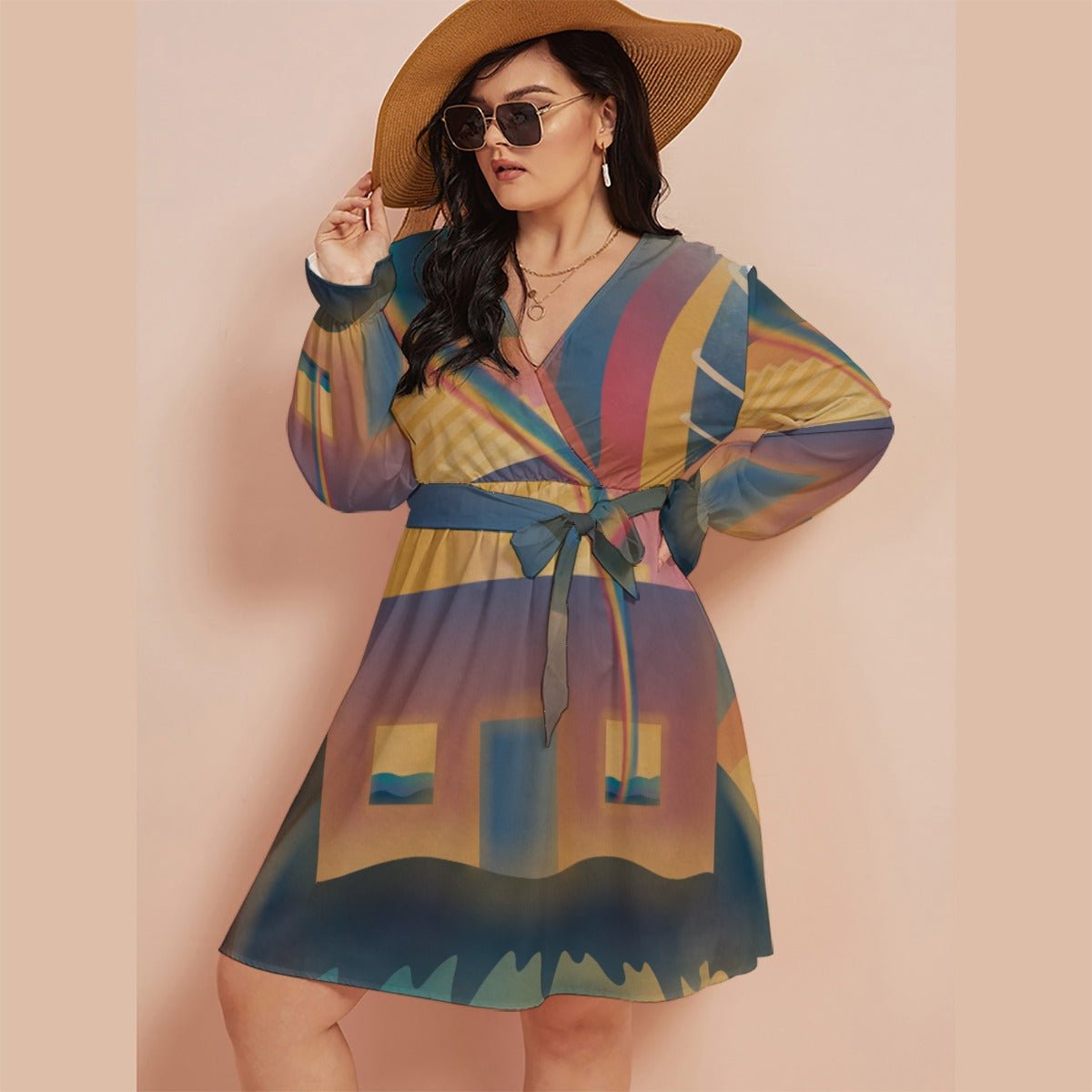 "Chromatic Aberration" - V-Neck Dress | Dresses | All Around Artsy Fashion