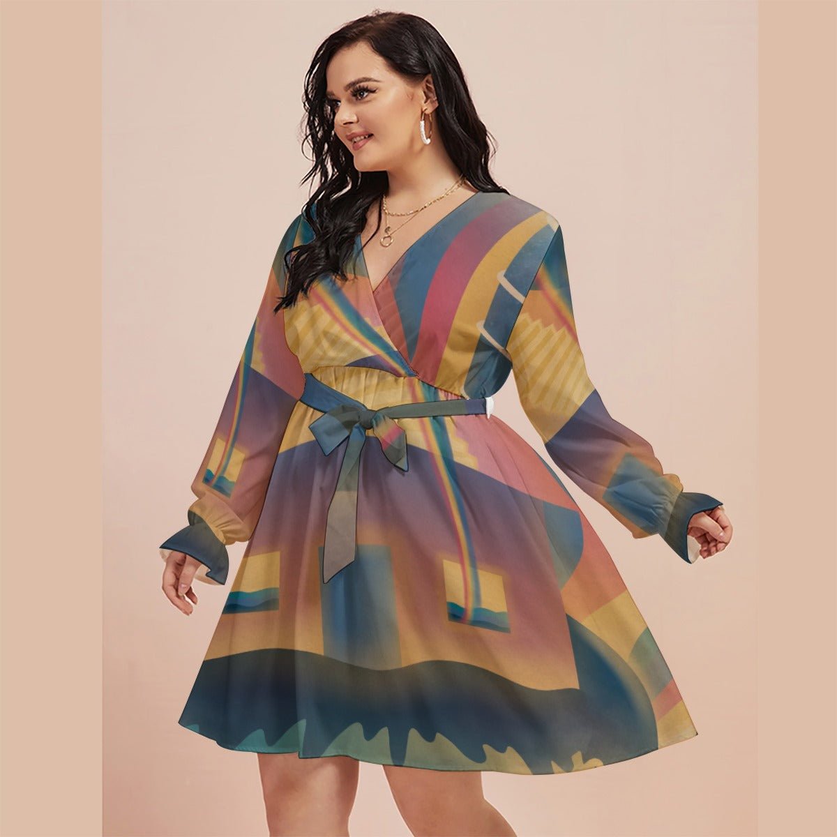 "Chromatic Aberration" - V-Neck Dress | Dresses | All Around Artsy Fashion