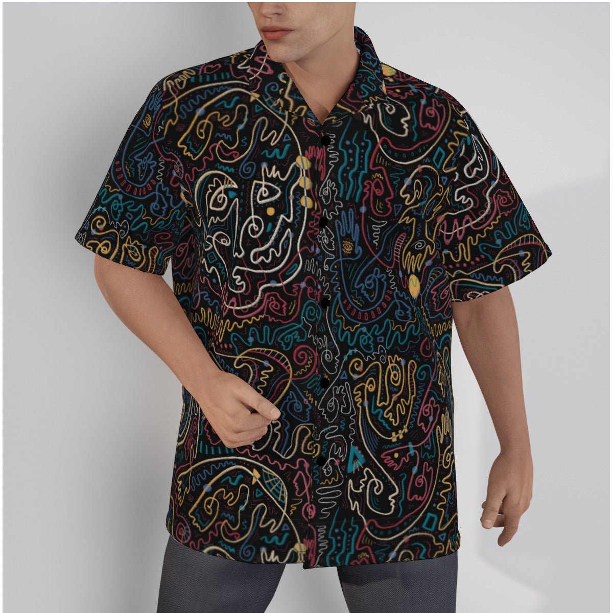 Soul Scribbles" - Men's Hawaiian Shirt All Around Artsy Fashion Soul Scribbles" - Men's Hawaiian Shirt All Around Artsy Fashion