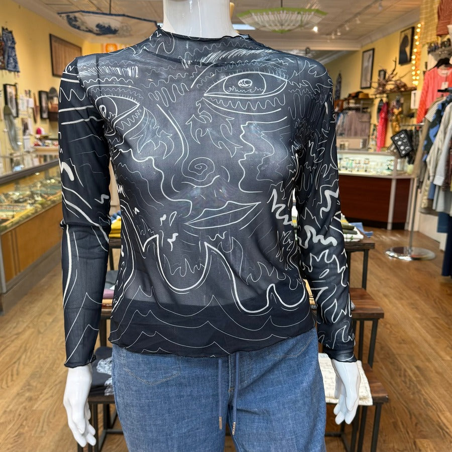 "Fire Face" Mesh Shirt — mannequin