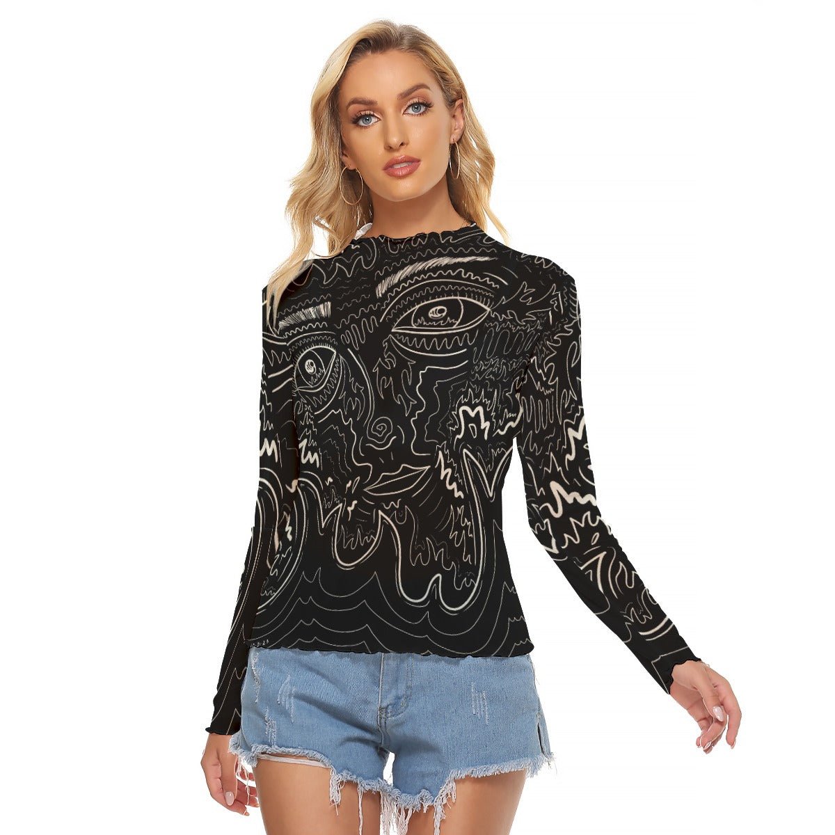 "Fire Face" Mesh Shirt | Shirts & Tops | All Around Artsy Fashion