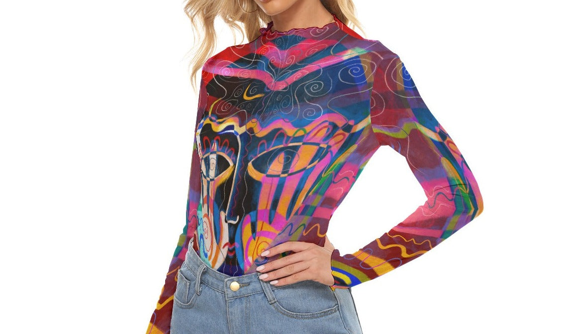 "Mosaic Muse" Mesh Shirt — mesh close-up