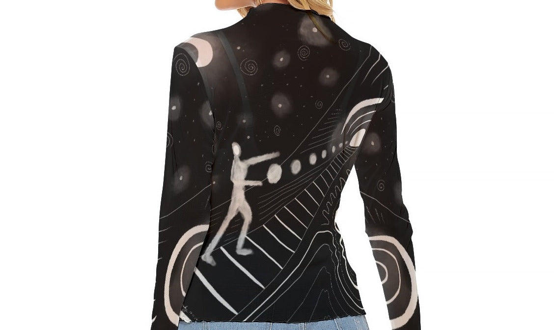 "Midnight Manifest" Mesh Shirt — mesh close-up