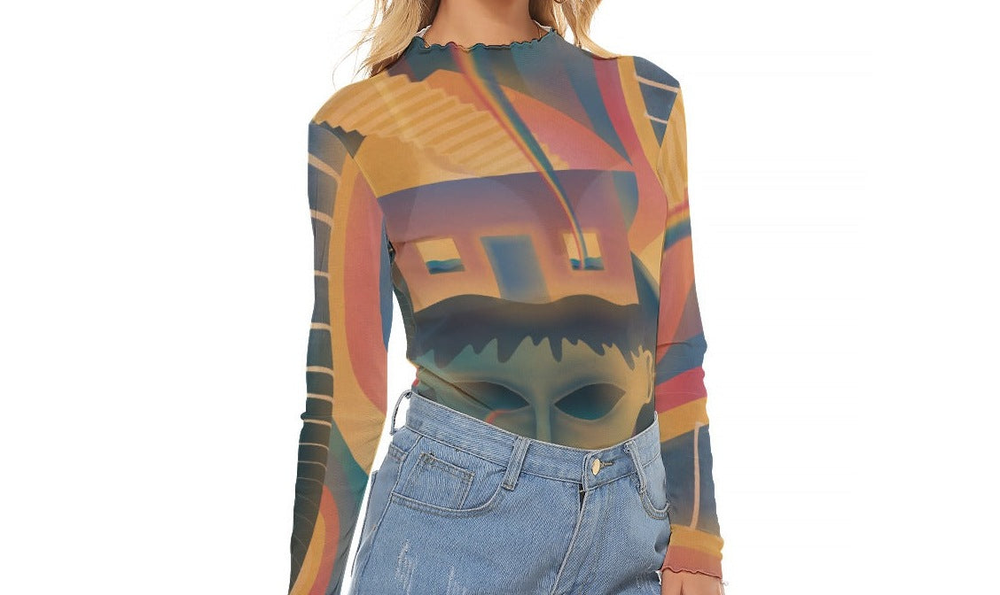 "Chromatic Aberration" Mesh Shirt — mesh close-up