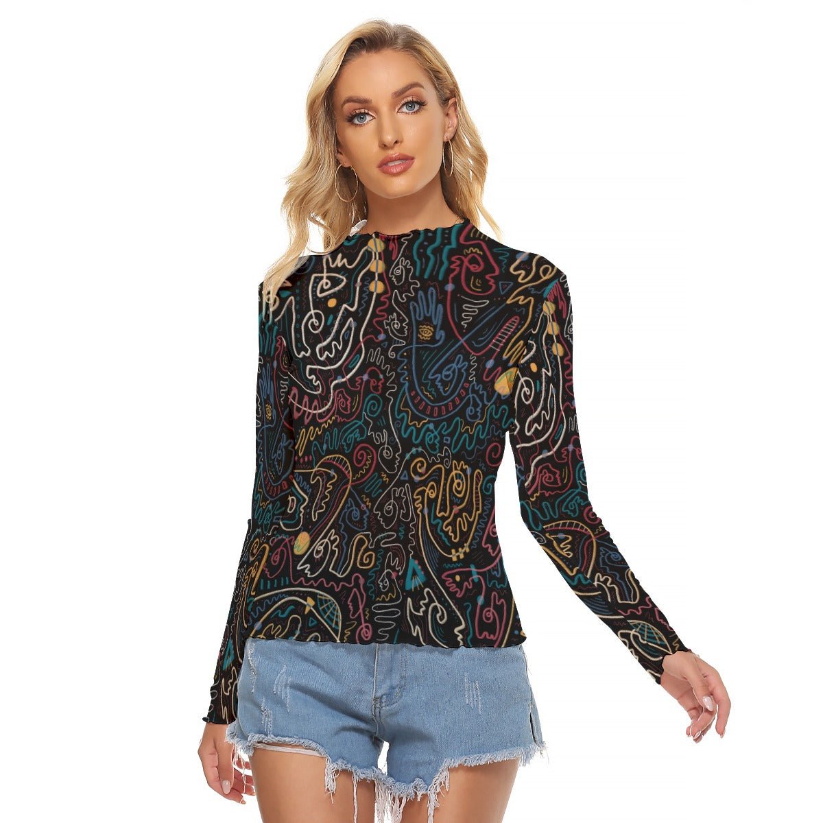 "Soul Scribbles" Mesh Shirt | Shirts & Tops | All Around Artsy Fashion