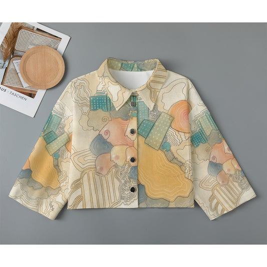 "As Above, So Below" - Women's Cropped Denim-Style Jacket | Shirts & Tops | All Around Artsy Fashion