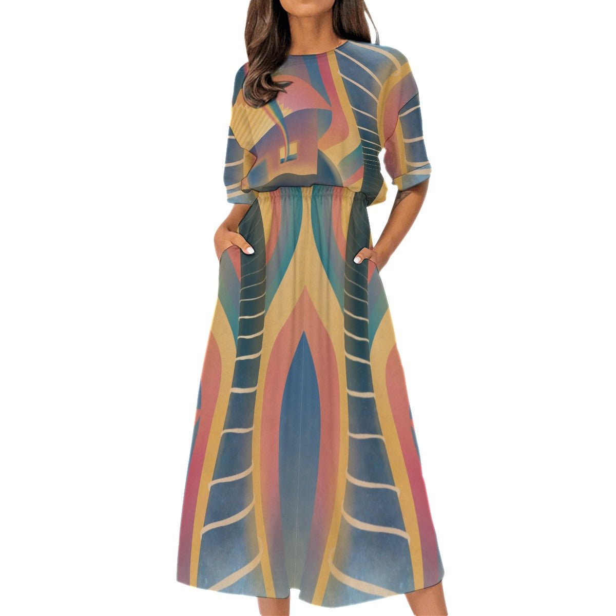 "Chromatic Aberration" - Women's Elastic Waist Dress | Dresses | All Around Artsy Fashion