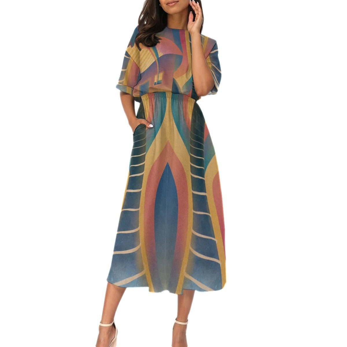 "Chromatic Aberration" - Women's Elastic Waist Dress | Dresses | All Around Artsy Fashion