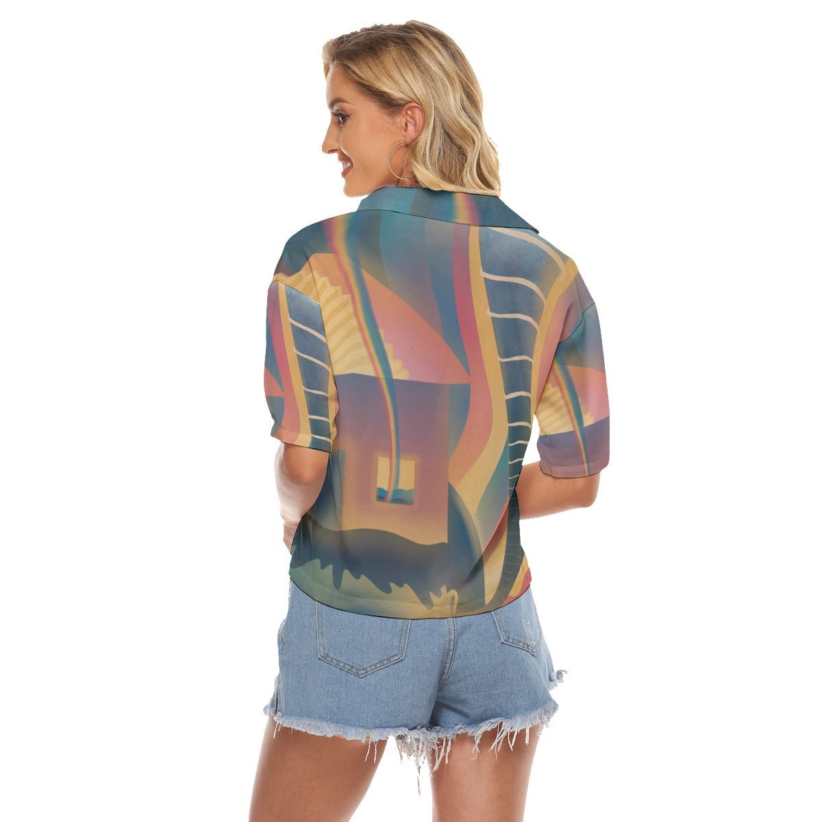 "Chromatic Aberration" - Women's V-Neck Button-Up Shirt | Shirts & Tops | All Around Artsy Fashion