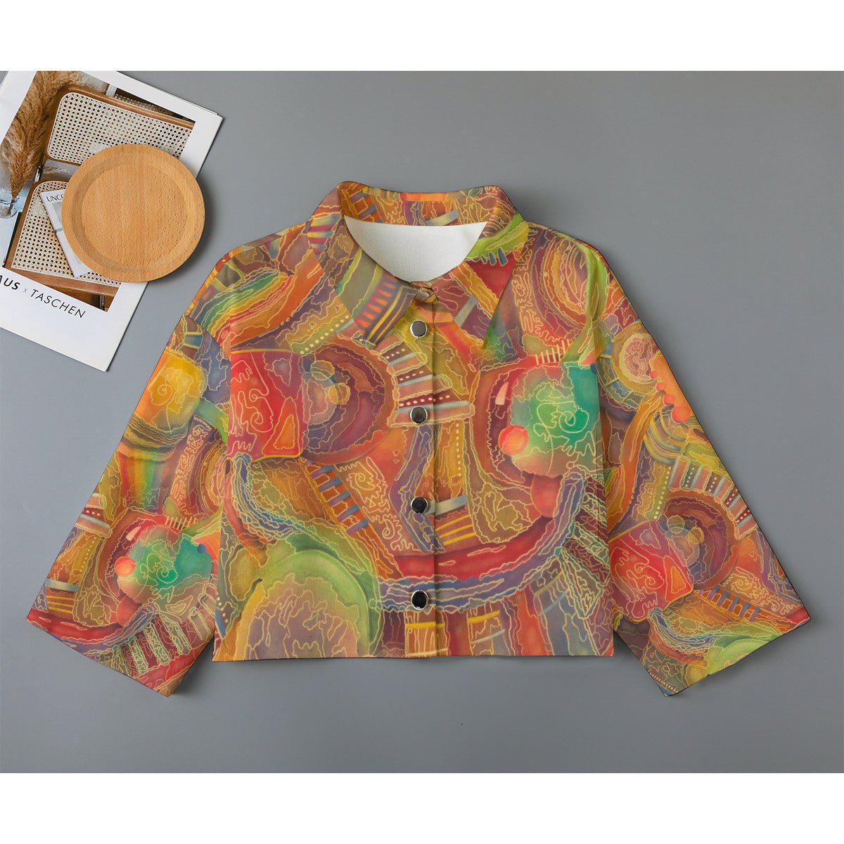 "Labyrinth" - Women's Cropped Denim Jacket | Shirts & Tops | All Around Artsy Fashion