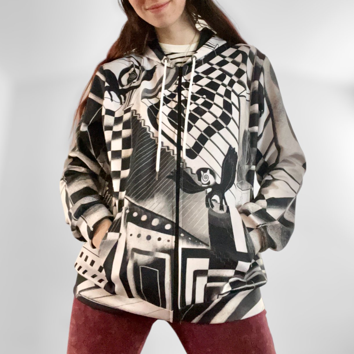 "Monochrome Zone" - Zip Up Hoodie | Jackets & Hoodies | All Around Artsy Fashion