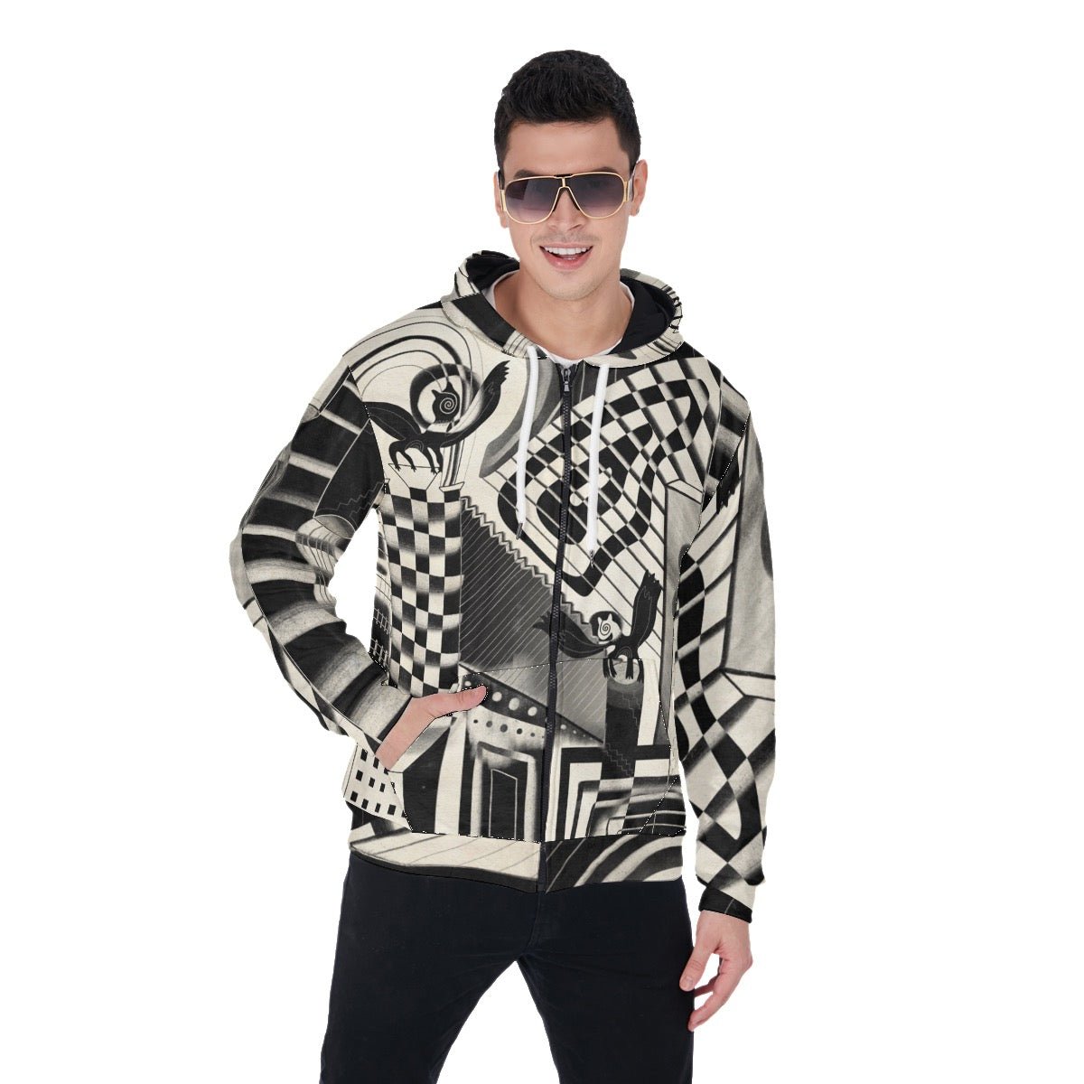 "Monochrome Zone" - Zip Up Hoodie | Jackets & Hoodies | All Around Artsy Fashion