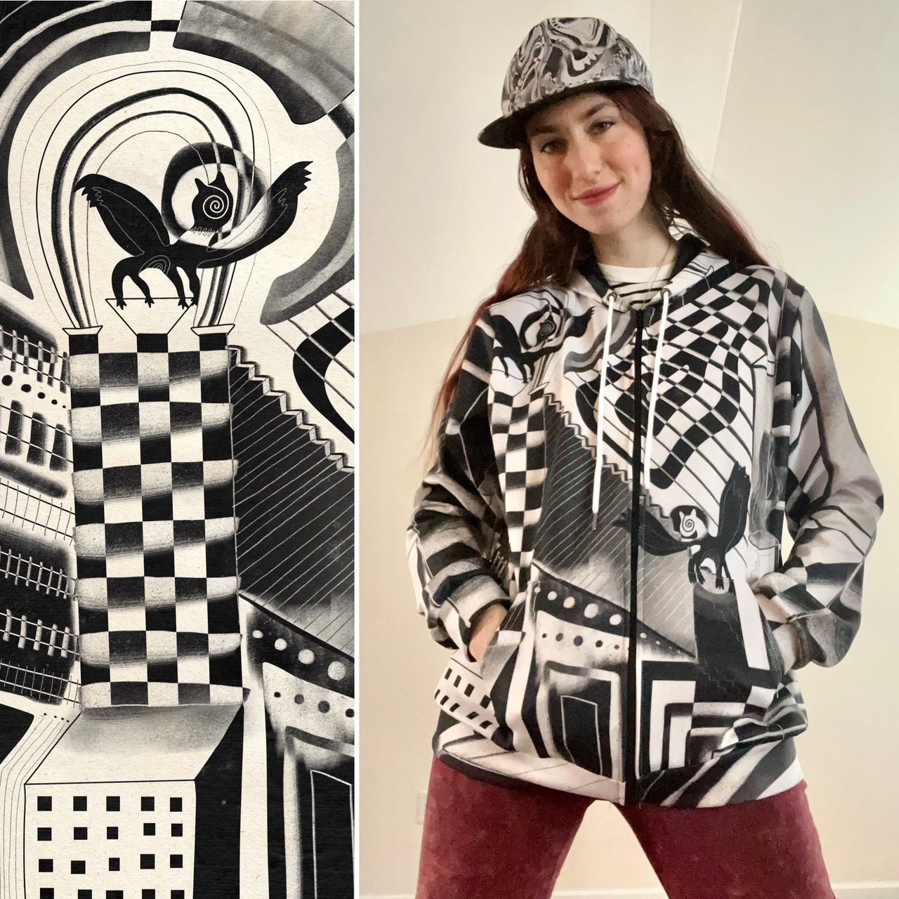 "Monochrome Zone" - Zip Up Hoodie | Jackets & Hoodies | All Around Artsy Fashion