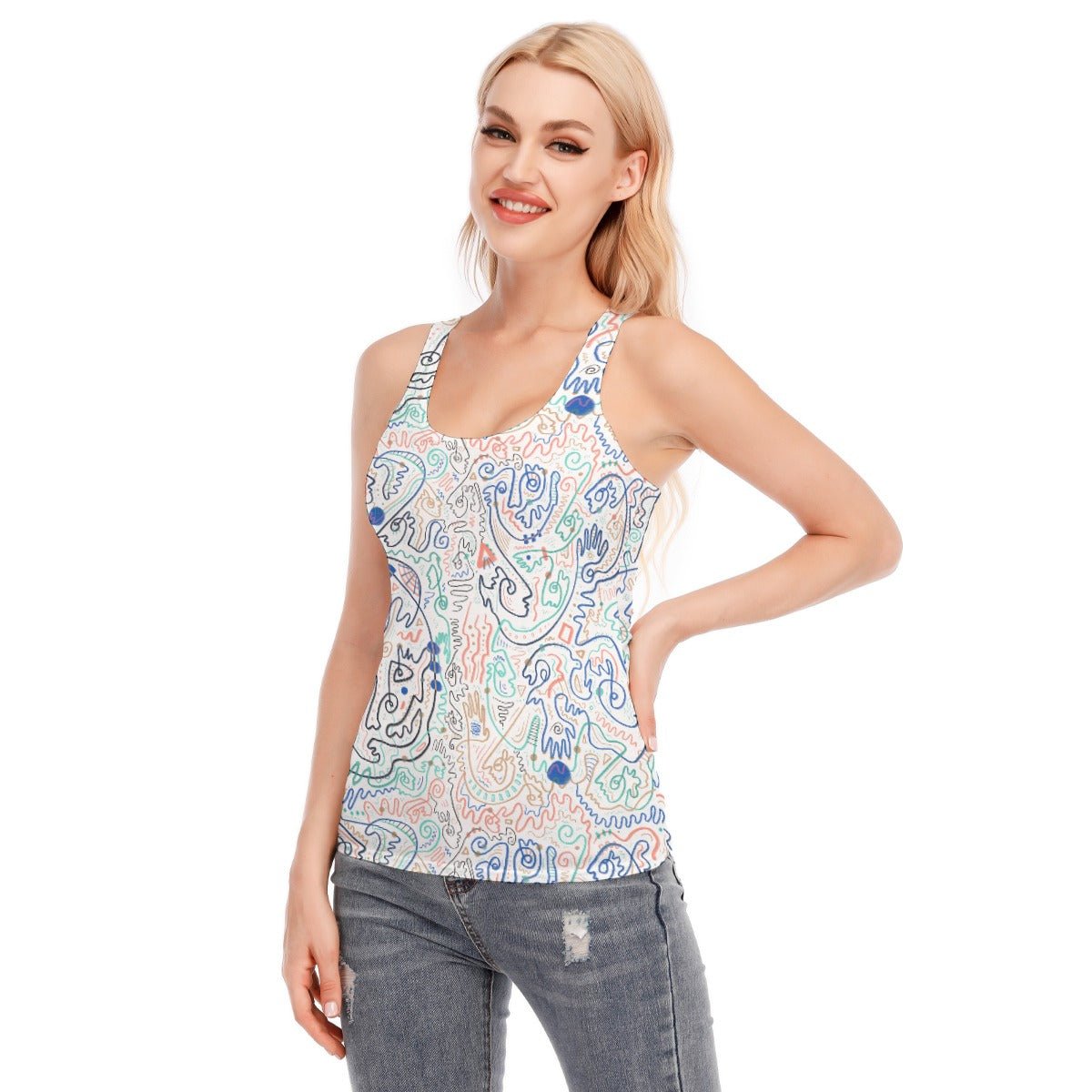 "Soul Scribbles Inverse" - Women's Racerback Tank Top | Tank Tops | All Around Artsy Fashion