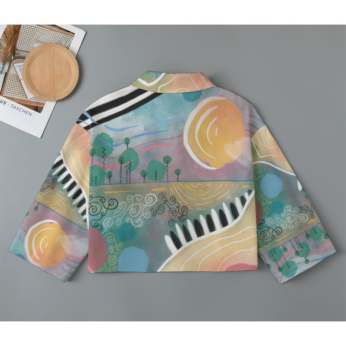 "Summer Serendipity" - Women's Cropped Denim-Style Jacket | Shirts & Tops | All Around Artsy Fashion