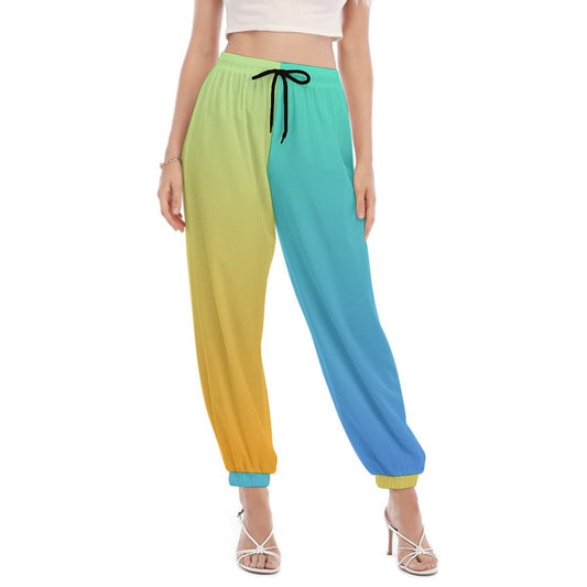 Yellow & Blue Two-Tone Women's Pants | Pants | All Around Artsy Fashion