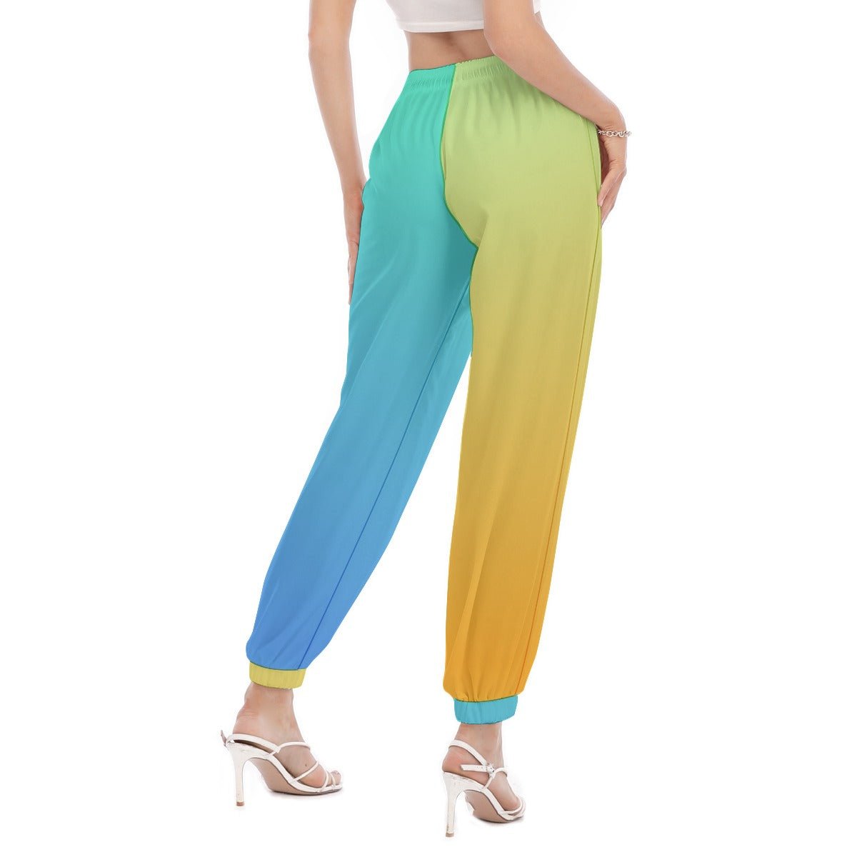 Yellow & Blue Two-Tone Women's Pants | Pants | All Around Artsy Fashion