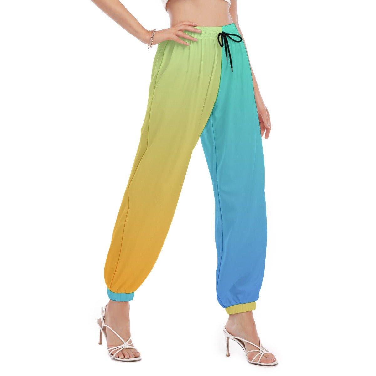 Yellow & Blue Two-Tone Women's Pants | Pants | All Around Artsy Fashion