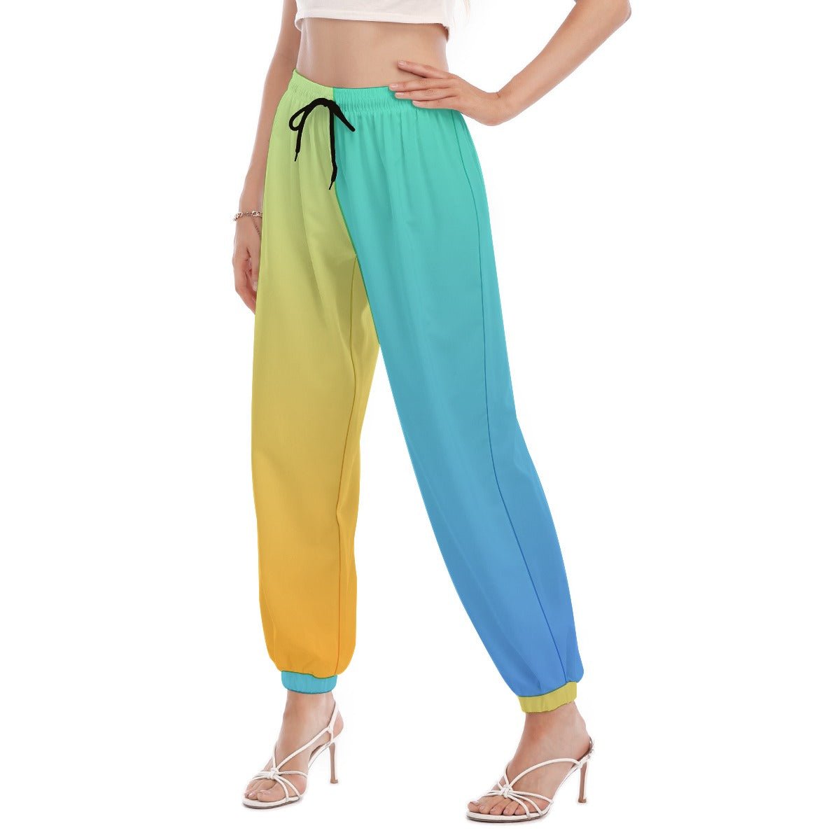 Yellow & Blue Two-Tone Women's Pants | Pants | All Around Artsy Fashion